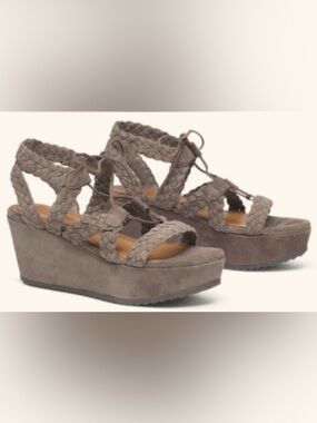 Trask Suede Leather Wedge Heels Sandals Braided Rope 9.5